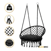 Подвесное плетеное кресло-качалка LEOBRO Boho XL 80 см Black с подушкой (LB-1105)