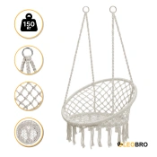 Подвесное плетеное кресло-качалка LEOBRO Boho XL 80 см Cream (LB-1103)