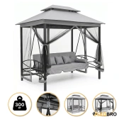 Садова качеля с подушками и москитной сеткой LEOBRO Elit Grey (LB-1098)
