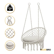 Подвесное плетеное кресло-качалка LEOBRO Boho XL 80 см Cream с подушкой (LB-1106)