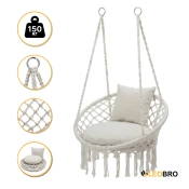 Подвесное плетеное кресло-качалка LEOBRO Boho Comfort XL 80 см Cream (LB-1109)